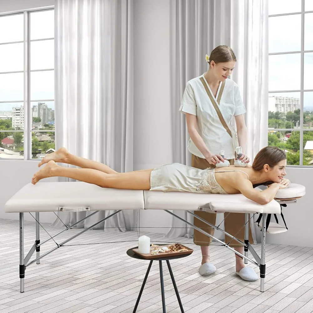 Portable Massage Table 84inch, Folding Lash Bed Aluminium Frame, Height Adjustable, 2 Fold Professional Facial Salon