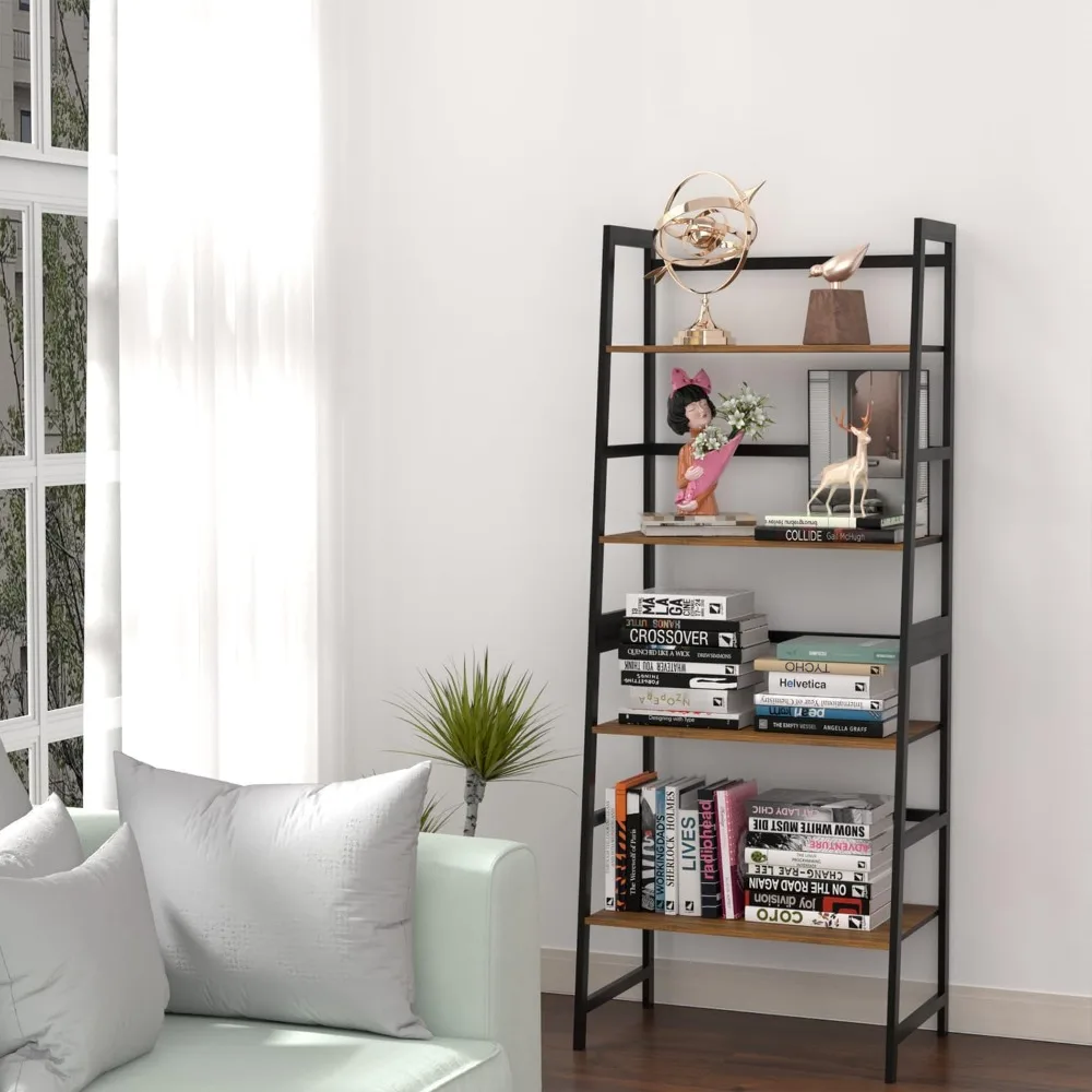 

Bookshelf 4 Tiers, Bamboo Bookcase Tall Book Shelf Storage Organizer Modern Display Shelving Unit Wall Corner Storage Rack