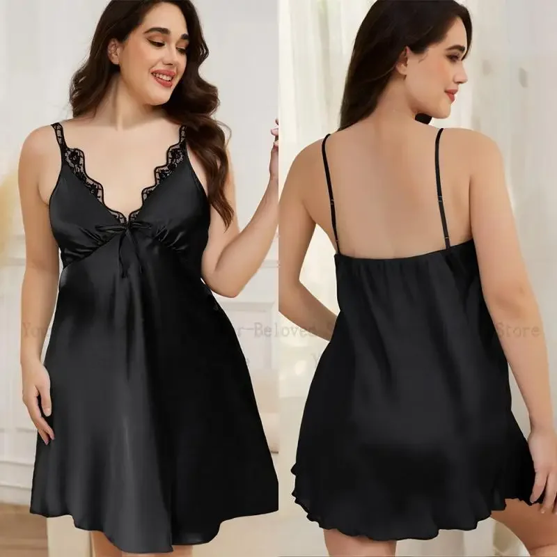 

Plus Size 3Xl4Xl5Xl Women's Suspender Nightgown Sexy V-Neck Lace Lingerie Nightdress Sling Lace Sleepwear Female Sleepwear New
