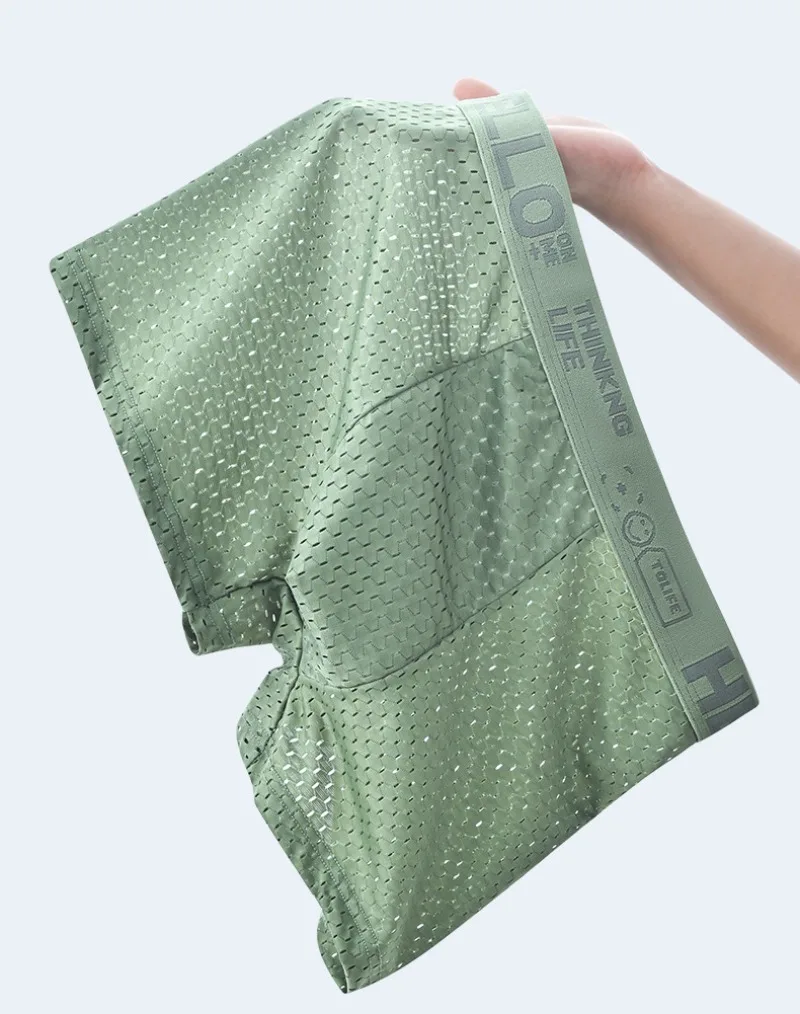 6 Stück Mesh-Eisseide Boxershorts für Herren, Atmungsaktive Sexy Slim-Fit Nahtlose Unterhosen in Übergröße 4X – Detail 16