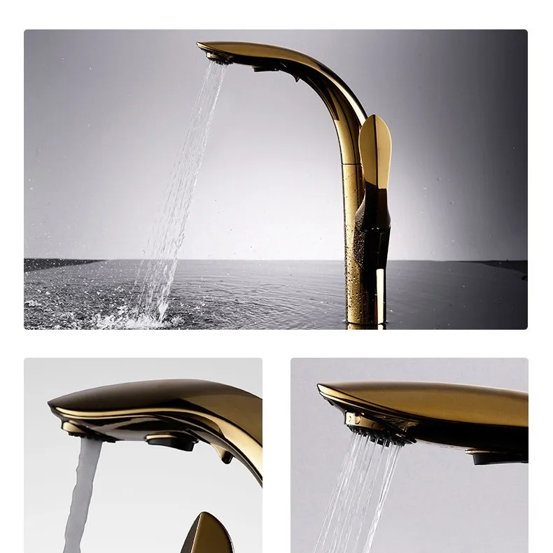 Golden pull-out kitchen hot and cold sink faucet nozzle