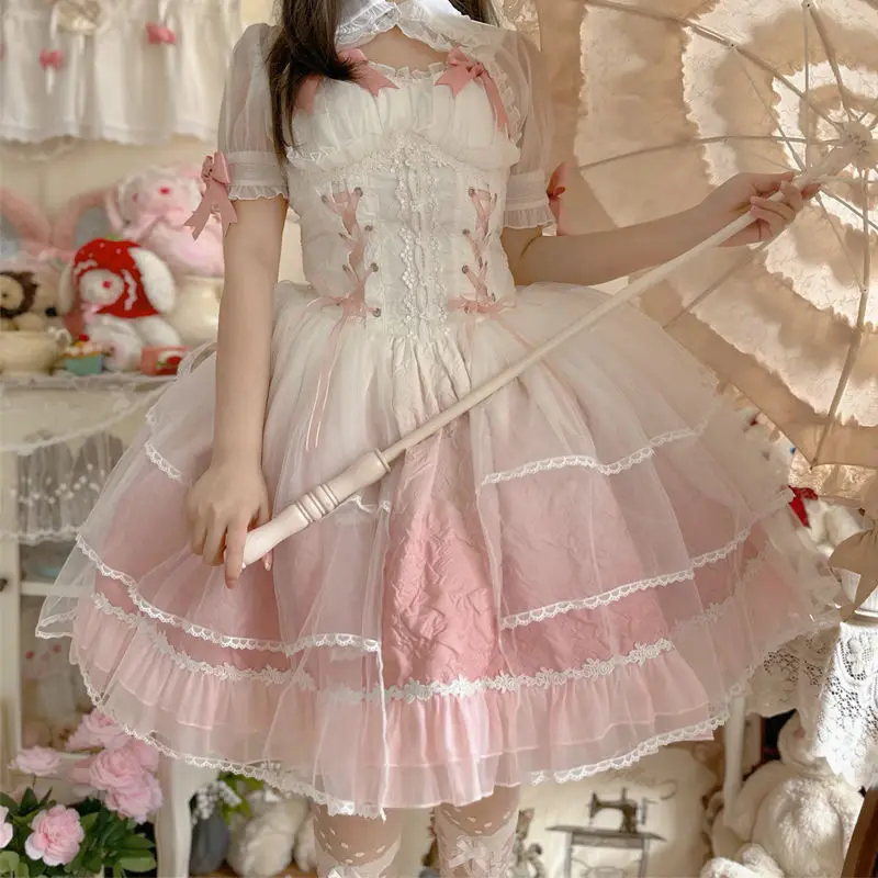 Magogo Japanse Sweet Kawaii Lolita Jsk Jurk Vrouwen Vintage Elegante Prinses Feest Trouwjurken Girly Kant Strik Fee Jurken