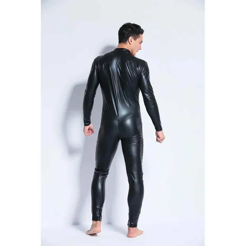 Body Sexy de charol brillante con cremallera para hombre, Catsuit, lencería erótica para hombre adulto, mono fetiche, disfraz Gay lf [5