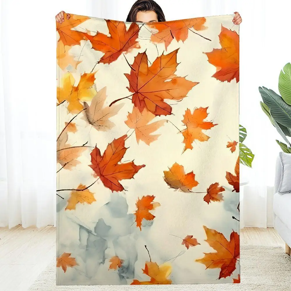 

1pc Autumn maple leaf pattern blanket, polyester fabric, machine washable, suitable for bedroom and living room décor.