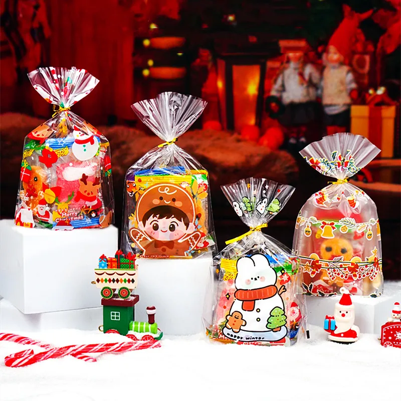 

50PCS Bags+ 50PCS Gold Ties Open Top Plastic Gifts Bag Christmas Birthday Wedding Party Snack Sugar Bread Child Present Pouches