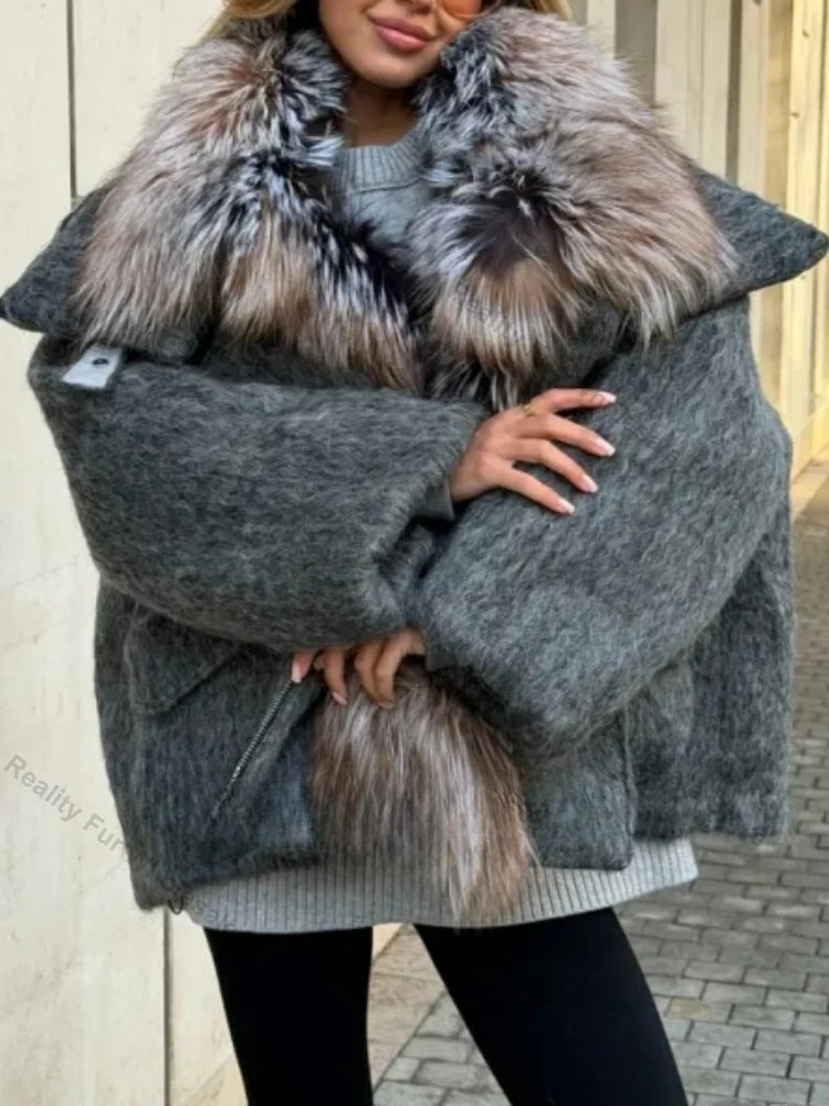 Women's Natural Fur Jacket Luxury Goose Down Coat Warm Winter Real Fur Collar Down Padding Genuine Fur Warm Old Money Style