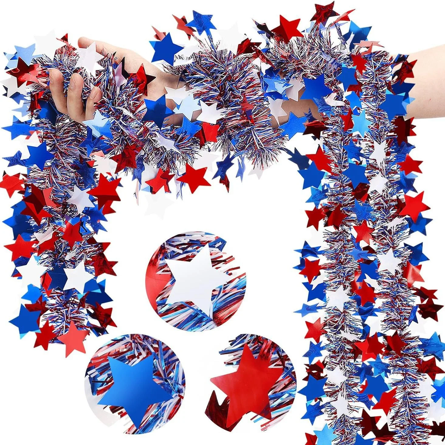 AliExpress youyouhuan Glitter Tinsel Garland Decoration Red White Blue Star Metallic Tinsel 4th of July Parade for Car Bike Independence Memorial Day