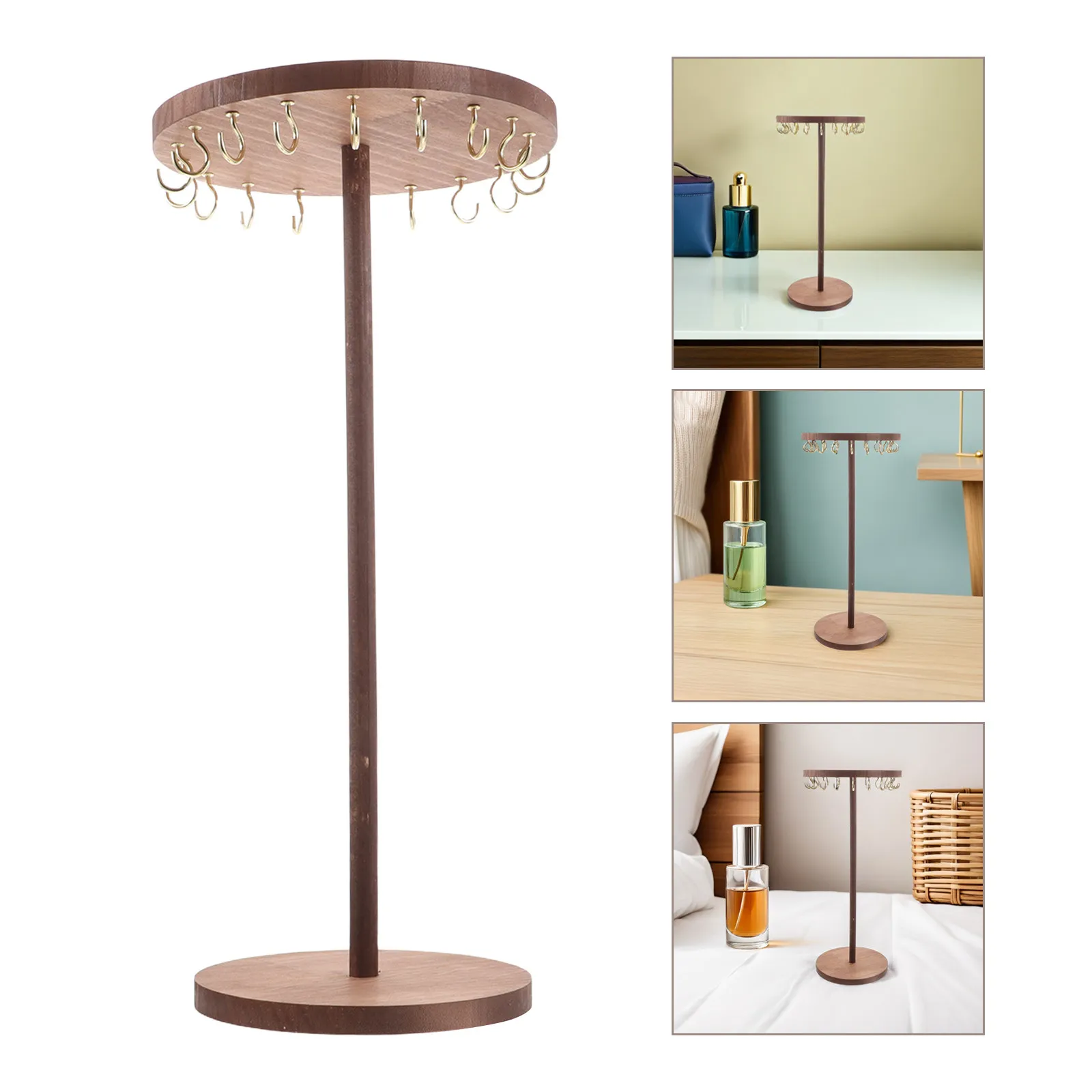 

Elegant Solid Wood Necklace Holder Round Jewelry Display Rack for Organizing Necklaces Bracelets Earrings Keychains Market Home