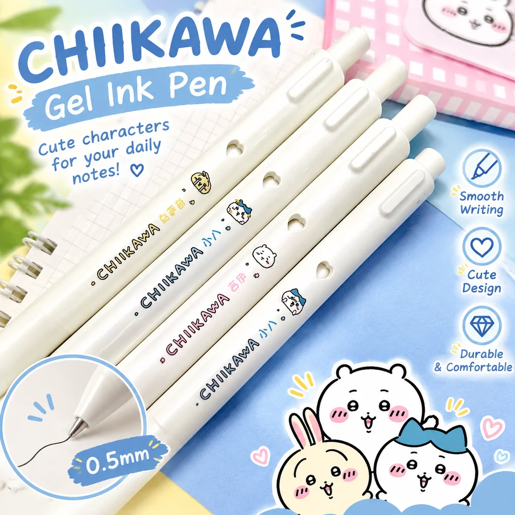 New Chiikawa Kawaii Aesthetic Retractable Gel Pen Click Pen for Primary Middle School Students 11000 Favorites School Supplies