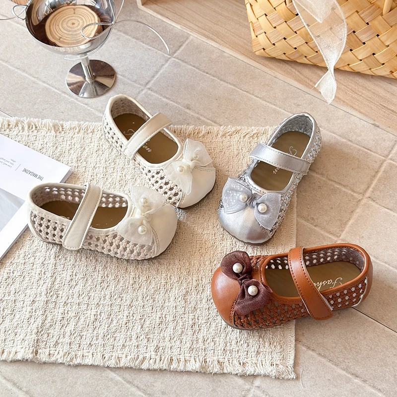 

Little Girl's Sandals Braided Hollow-out Appliques Children Flat Shoes Cover Toe Pure Color Trendy Kids Summer Shoes 21-30