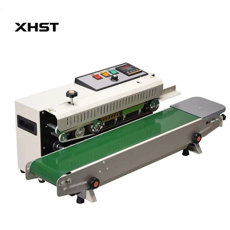 FR900 Horizontal Continuous Sealing Machine Plastic Aluminum Foil Bag Continuous Heating Band Sealer with Printing Wheel