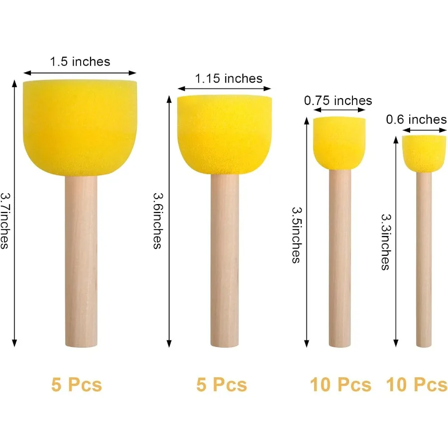예술적 페인팅 및 창의적인 공예를 위한 30개 라운드 스펀지 브러시 세트, 아크릴 페인트 및 예술 프로젝트에 이상적, 4개 포함