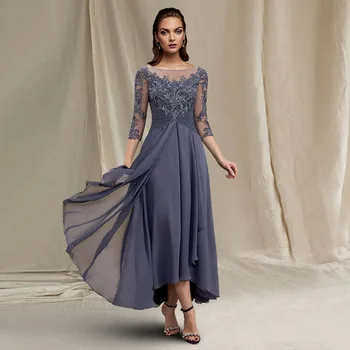 Vestido de gasa para madre de la novia, traje elegante con Apliques de encaje, línea A, largo hasta el té, ideal para fiesta de boda, 2023