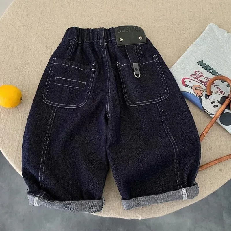 RAISE Autumn Children Boys Jeans Loose Solid Elastic Waist 2-10Yrs Boys Denim Pants Sticker Toddler Kids Boys Straight Pants