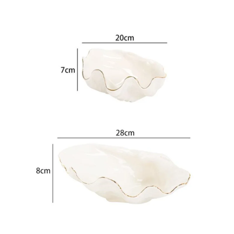 Gold-edged Ceramic Plate Seashell Fruit Bowl Mussel Shell Candy Box Desktop Storage Container Jewelry Tray Home Decoration