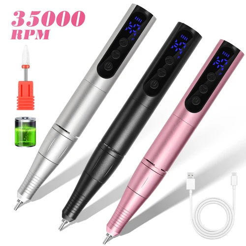 Taladro de uñas inalámbrico de 35000RPM, lápiz de pulido de uñas USB, máquina perforadora de uñas recargable, taladro de manicura portátil para el hogar