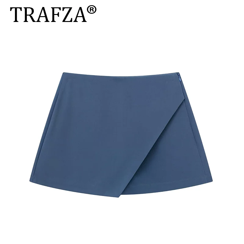 TRAFZA-Mini Calções de Saia Preta Feminina, Saia Assimétrica, Cintura Alta, Verão, Casual, Bermudas