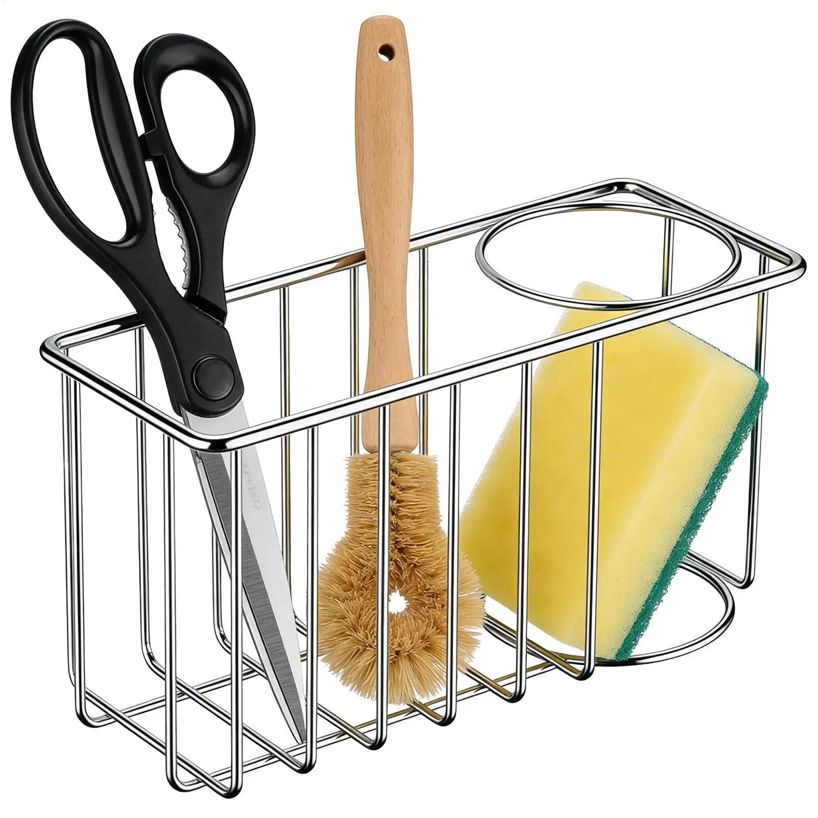 Schwammhalter für die Küchenspüle, Edelstahl-Aufbewahrungsregal für Schwamm, Bürste, Spülmittel, Abtropfregal, Küchenorganizer