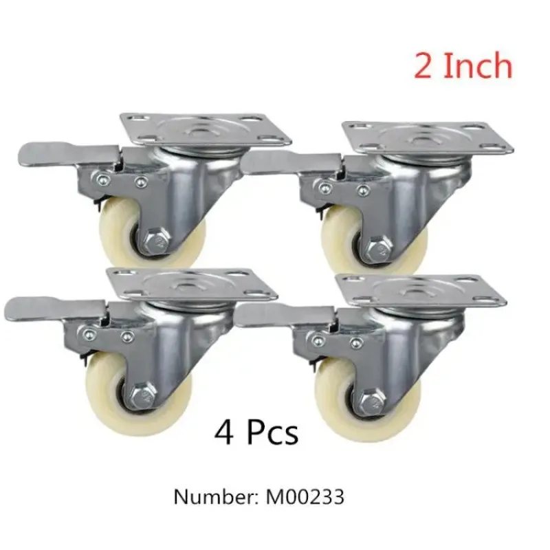 4 Pcs/Set 2 Inch Caster With Brake Double Bearing Wear-resistant White Nylon Wheel Galvanized Gold Diamond Furniture