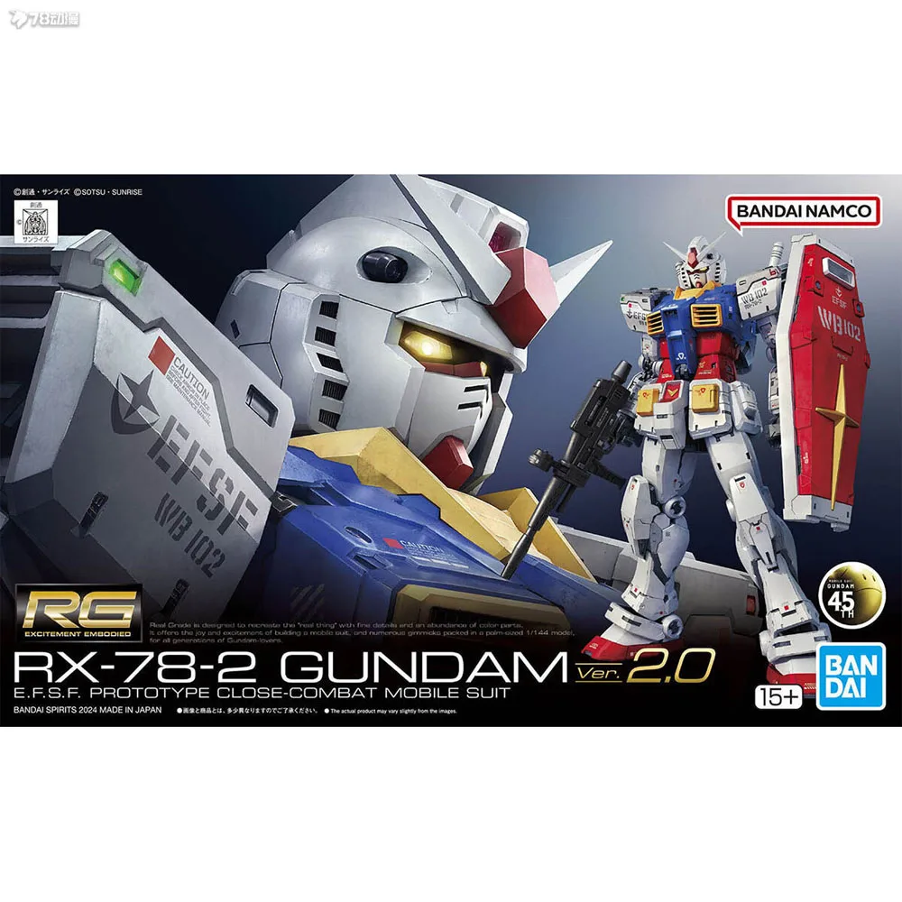 Bandai-figuras de acción de Gundam para niños, Kit de modelos de Anime RG 1/144, RX-78-2, Gundam Ver2.0