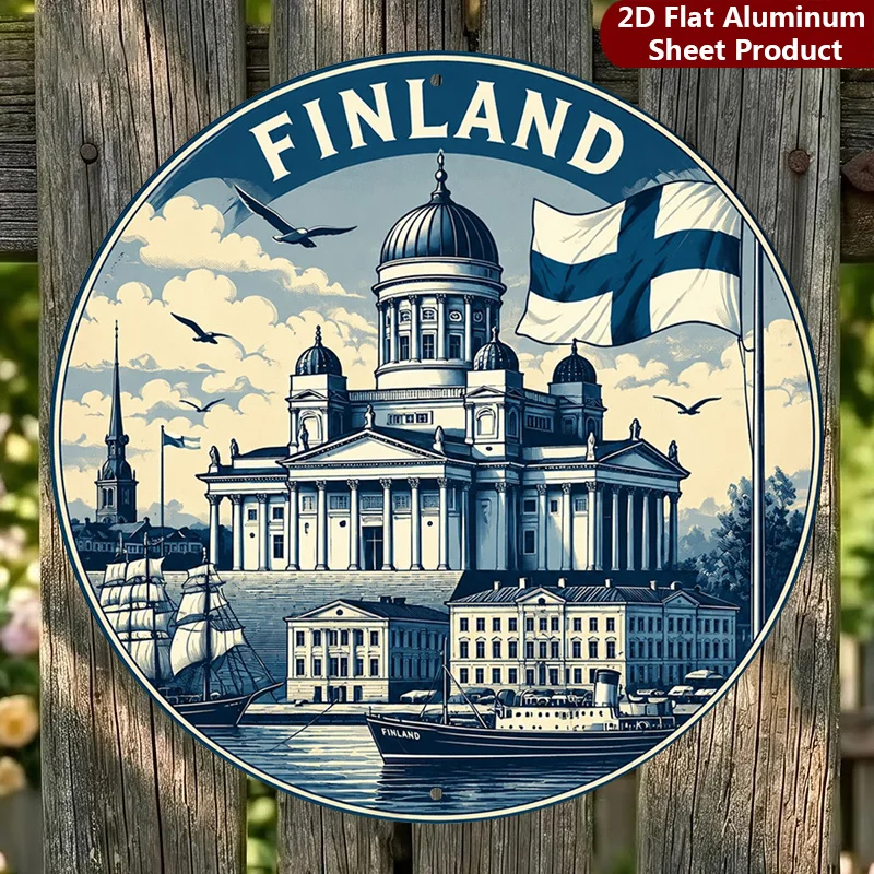 2D Flat, 1pc, Finland Round Sign, Nordic Vintage Decorative Plaque, Flag Porch Decorations, Wall Decorations, Home Decor, Room D
