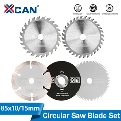 XCAN 5pcs Mini Circular Saw Blade Set 85x10/15mm HSS/TCT/Diamond Cutting Disc Carbide Tipped Woodworking Saw Blade