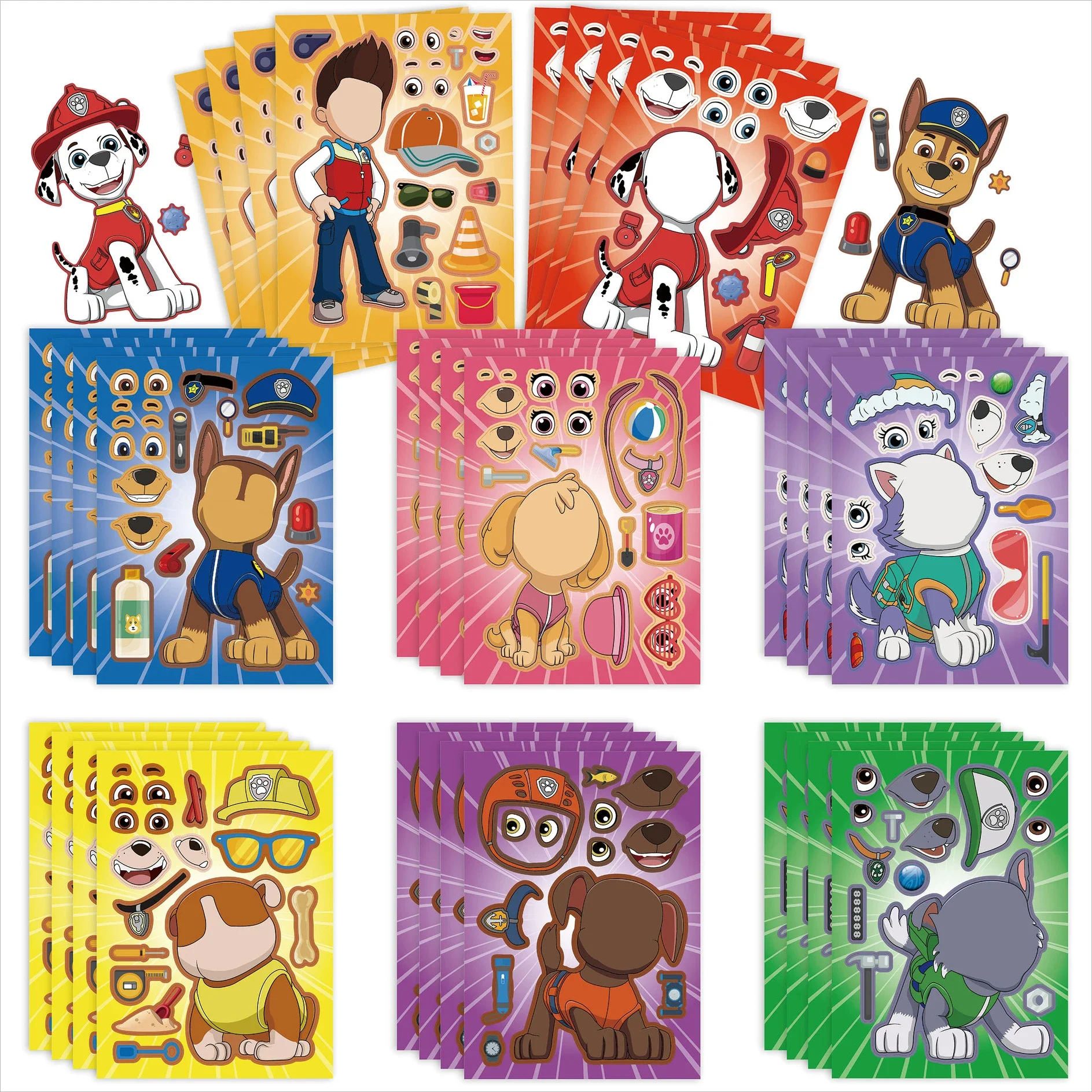 Paw Patrol Stickers 8pcs Set Children DIY Puzzle New Cute Cartoon Make-a-Face Assemble Jigsaw Sticker DIY Book Toy Kids Gift