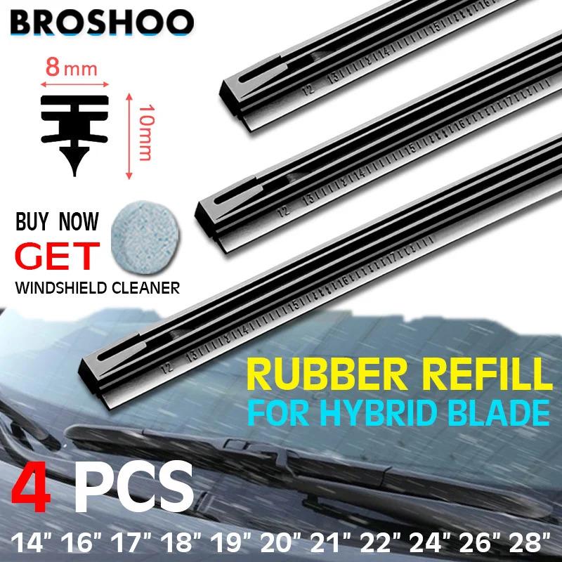 4PCS for Hybrid Car Wiper Blade Vehicle Insert Rubber Strip (Refill) 8mm Soft 14