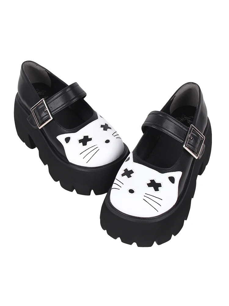 2024 autunno nuovo prodotto Lolita scarpe colorate Cartoon Cat Head suola spessa Lolita scarpe da donna scarpe singole da ragazza retrò giapponese