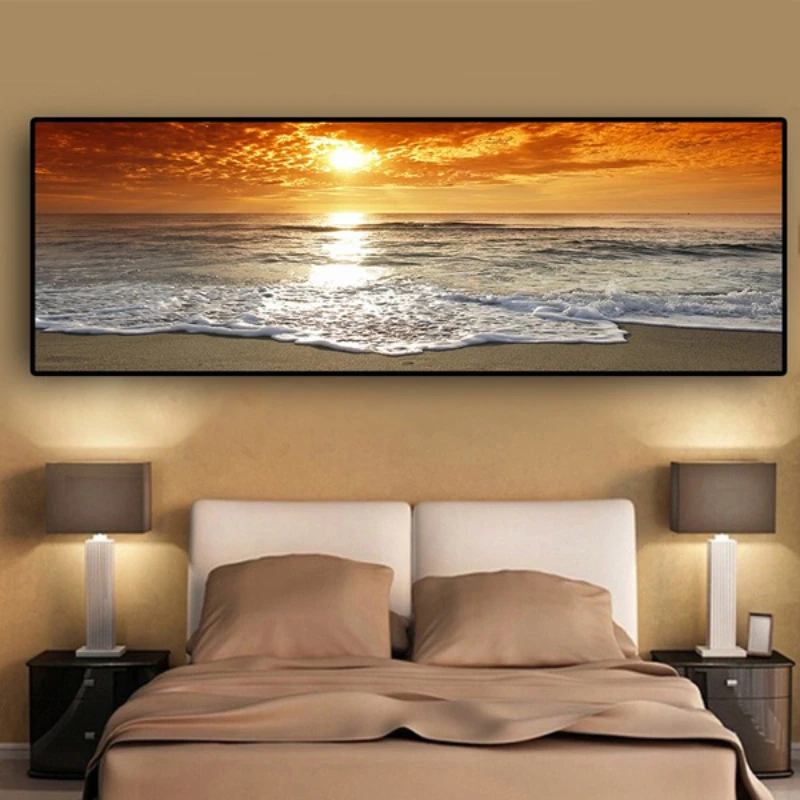 Sunsets Beach Landscape Posters and Prints Canvas Painting Panorama Scandinavian Wall Art Picture for Living Room