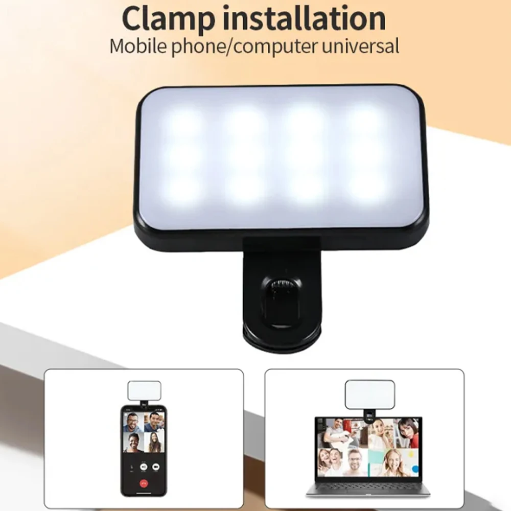 1 Pc Fill Light For Selfies On Mobile Phones, Black Battery Version, Portable Clip On For Video Calls, Fill Light For Video Call