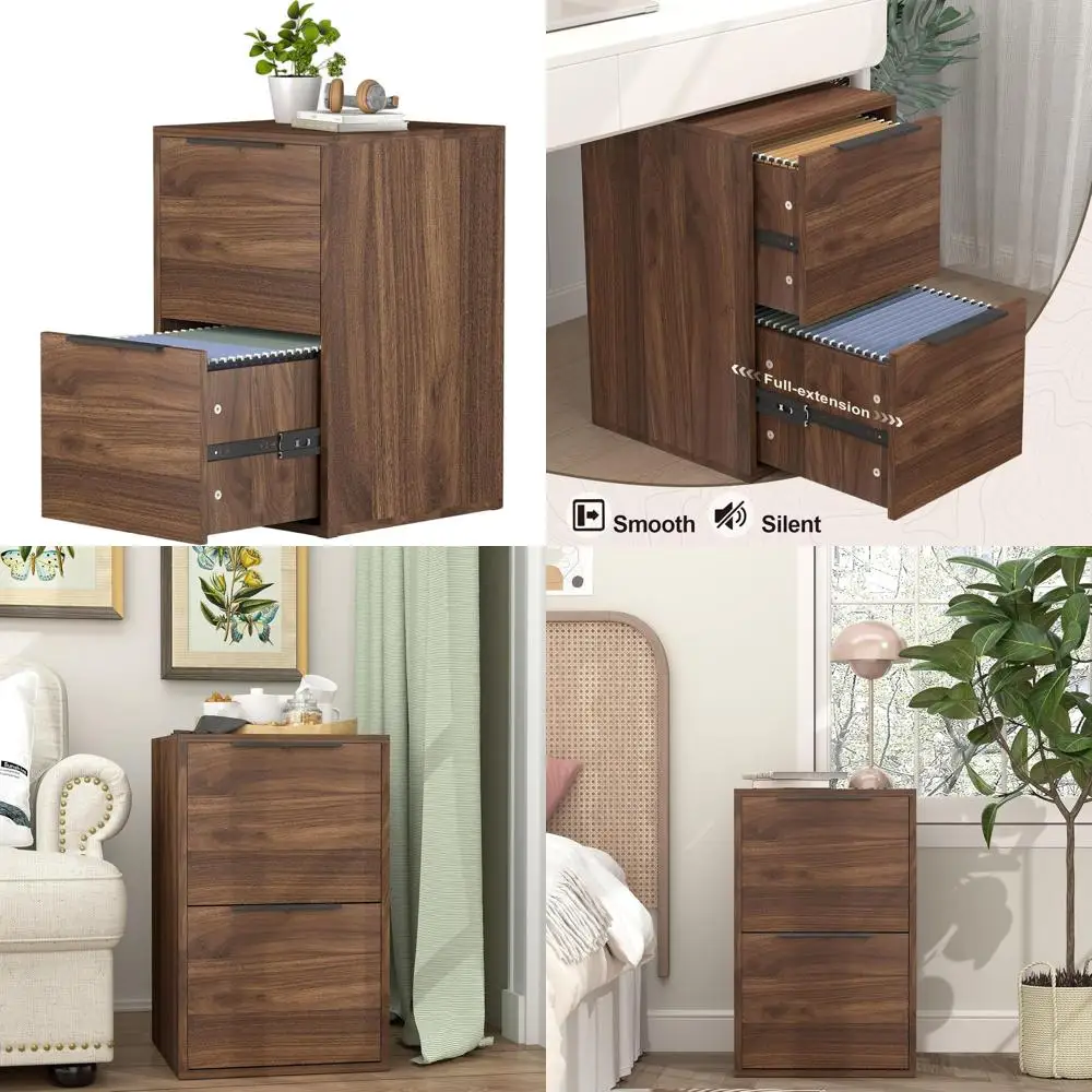 

Letter Size Wood File Cabinet with Hanging Bar, 2-Drawer Under Desk Storage for Home Office, Dark Walnut Finish