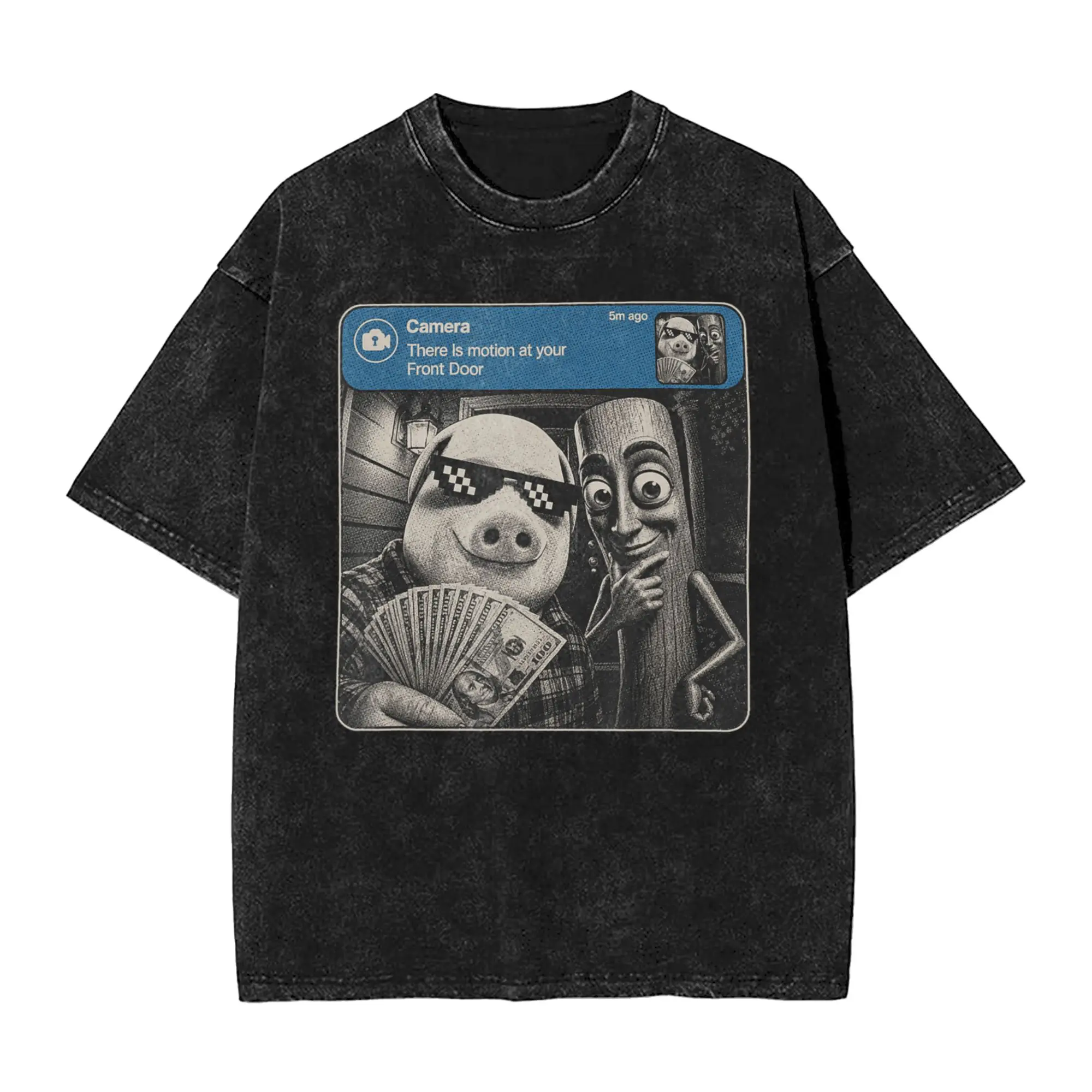 John Pork Triple T Sahur is Calling Back to School Meme Men Washed Tee Shirt Short Sleeve Round Neck T-Shirt Cotton Clothing