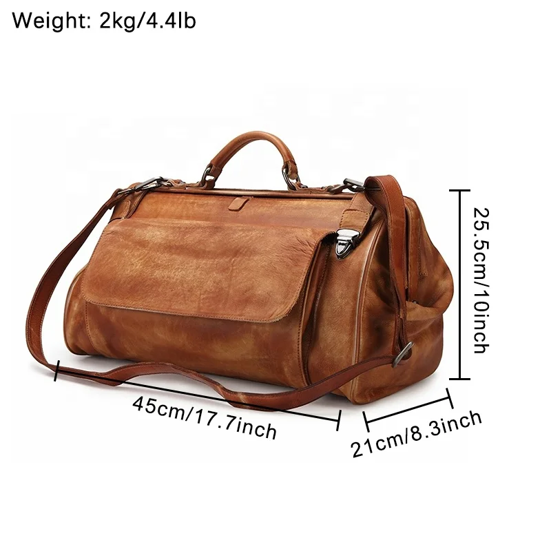 Retro Genuine Leather Travel Bag With Metal Frame Luggage Men Vintage Genuine Leather duffle Bag For Women