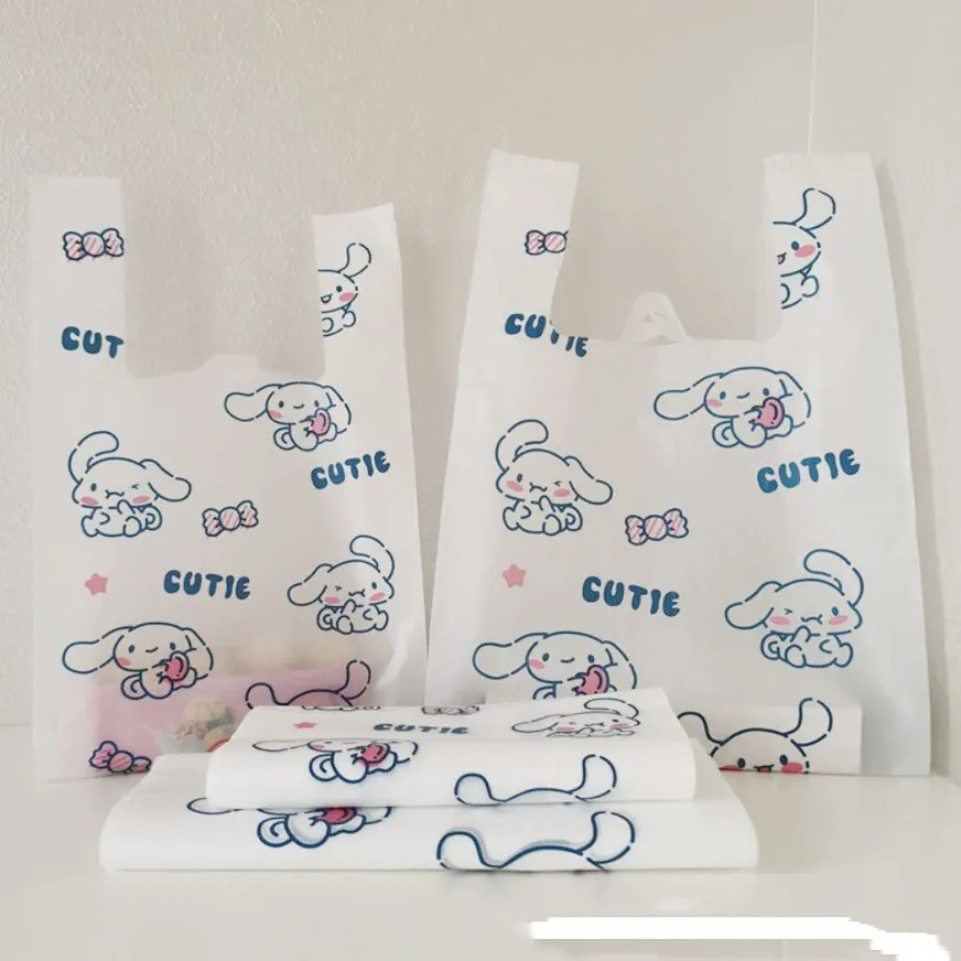 50PCS Sanrio Cinnamoroll Kuromi kawaii Cartoon Vest Style Garbage Bags Cleaning Waste Bag Plastic Bag Trash Bags