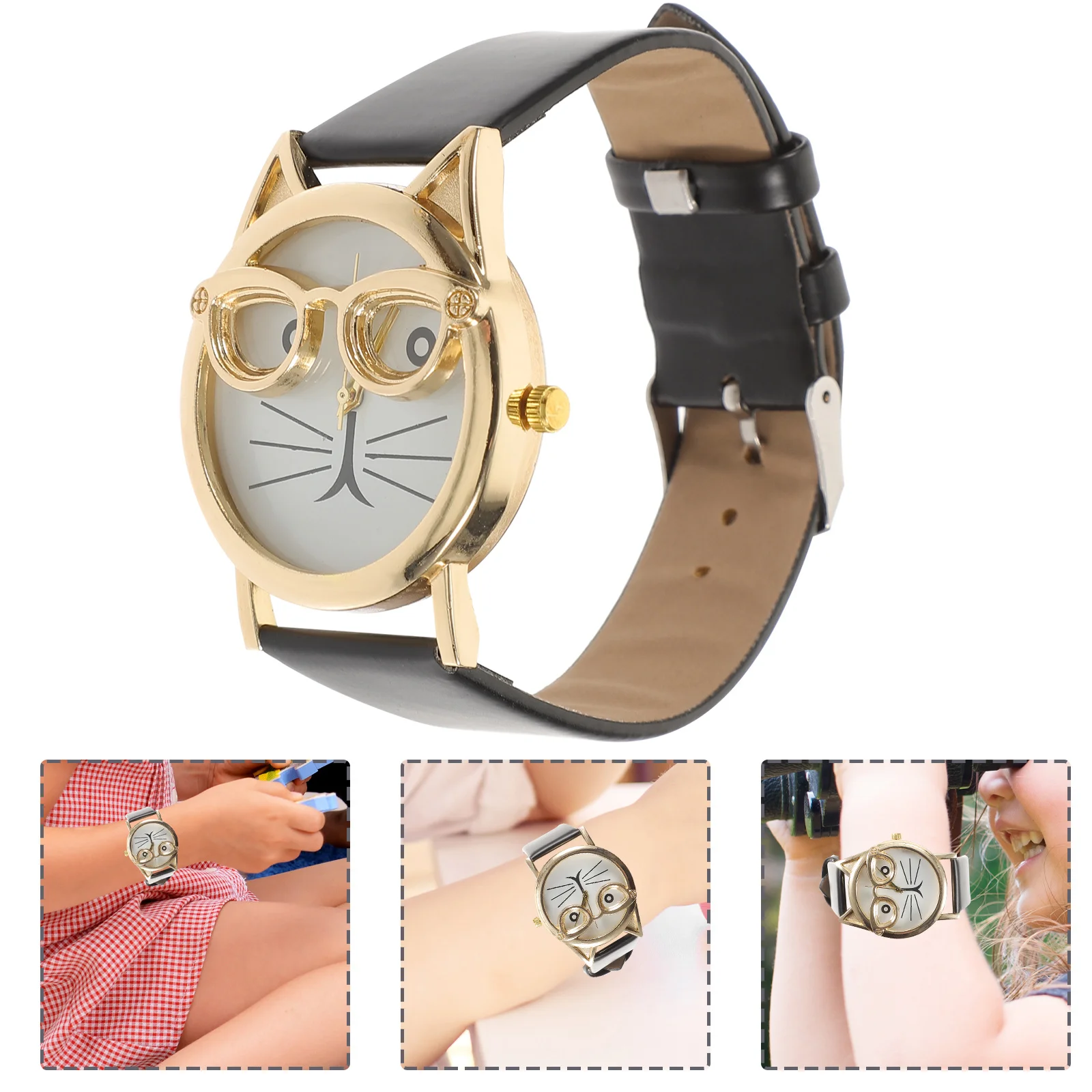 1 قطع أطفال كوارتز نمط دائم بو حزام ساعة يد رياضية أزياء عارضة مريحة بنين بنات القط نمط ووتش #2
