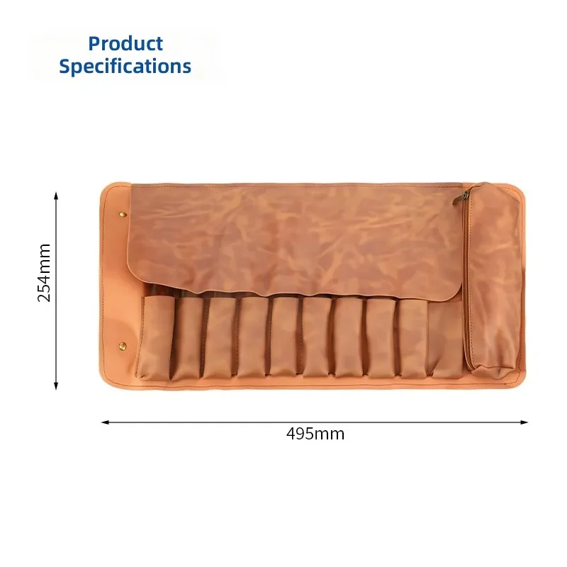 Carving Knife Storage Bag 10 Grid Roll Up Wear Resistant PU Leather Tool Roll for Woodworking DIY Hardware Kit Organizer