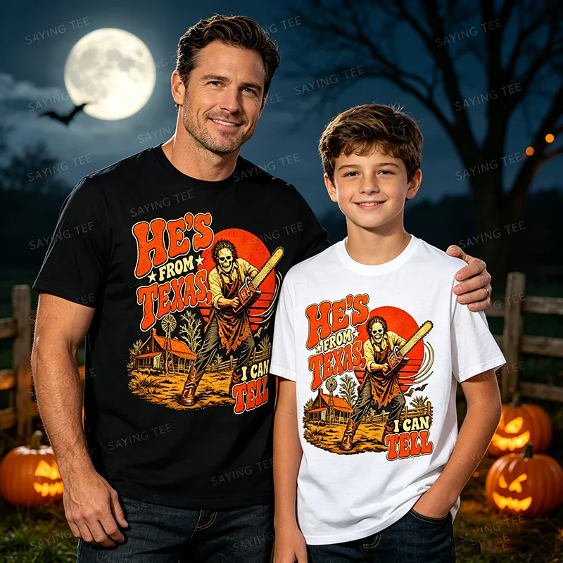 Er kommt aus Texas, das kann ich dir sagen. Kettensägen-Horror-Halloween-T-Shirt, Y2k Texas Kettensägen-Skelett Country Grafik-Bekleidung, weiche Baumwoll-T-Shirts. – Detail 3