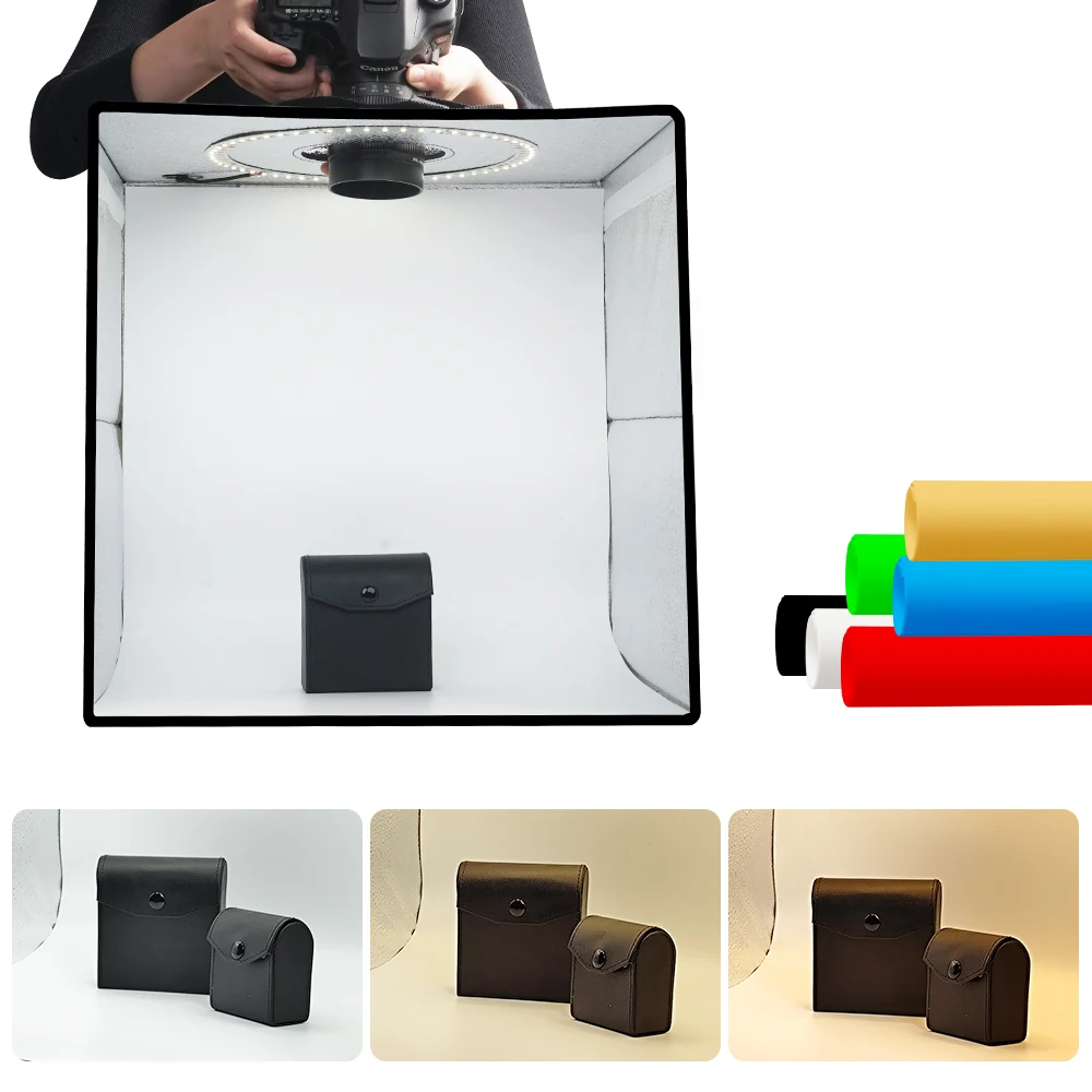 Lightdow Dimmable Photo Box LED Light Room Photo Studio Light Box Kit 120pcs LEDs 6 Backdrops for Photography Portable Folding