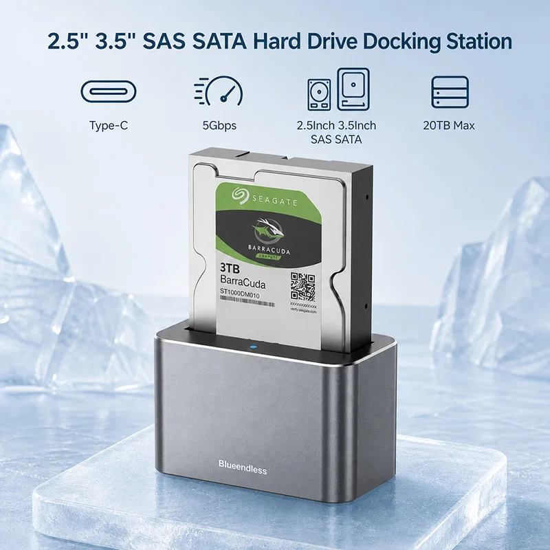 Blueendless 2.5/3.5 Inch SAS/SATA Hard Drive Enclosure SAS Harddisk External Case Sata/SAS to USB 3.0 HDD Docking Station HD Box