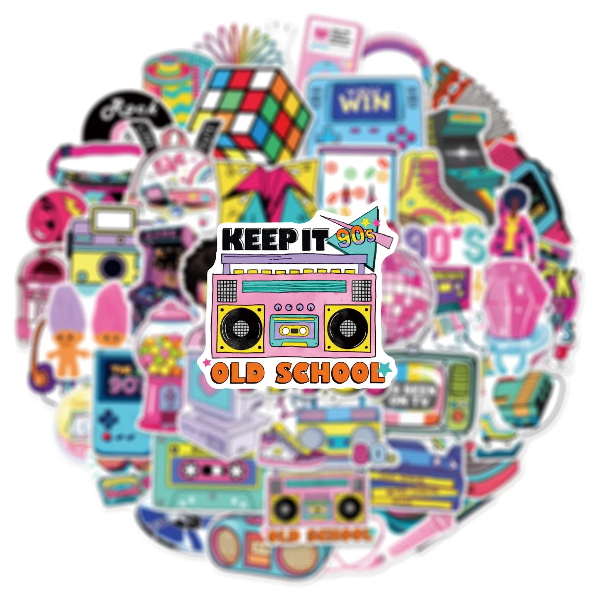 

50PCS Cartoon Retro 80s Graffiti Stickers Decoration Mobile Phone Case Notebook Water Cup Waterproof Toy Gift Sticker