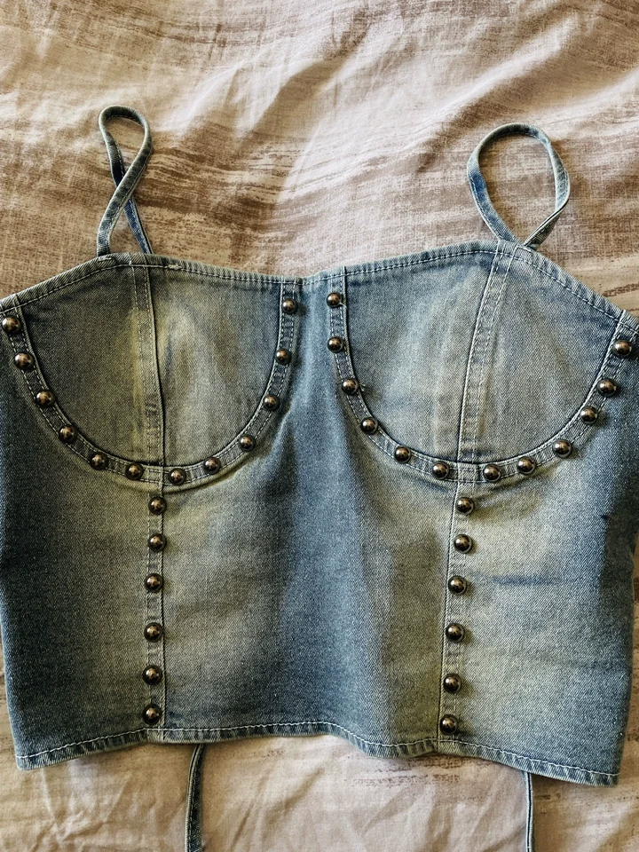 

Silver Deer Print Embroidery Overbust Corset Cami Streetwear Blue Antique Spring Autumn Winter Corselet