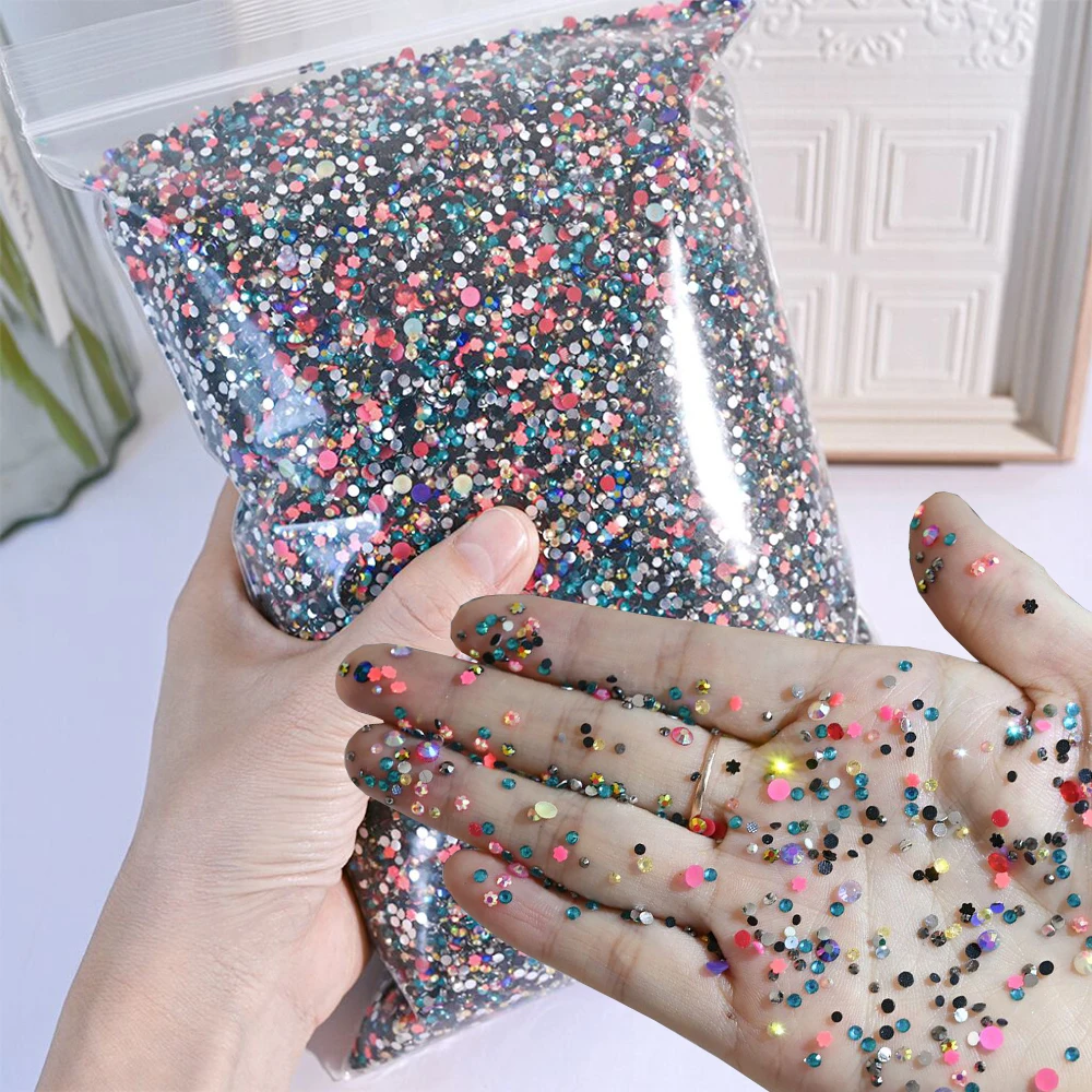 50G/Bag Y2K Colorful Resin Nail Rhinestone Approx 10000pcs/bag Mixed Color Glitter Round Flat-back Gems 3D Diamonds DIY Manicure