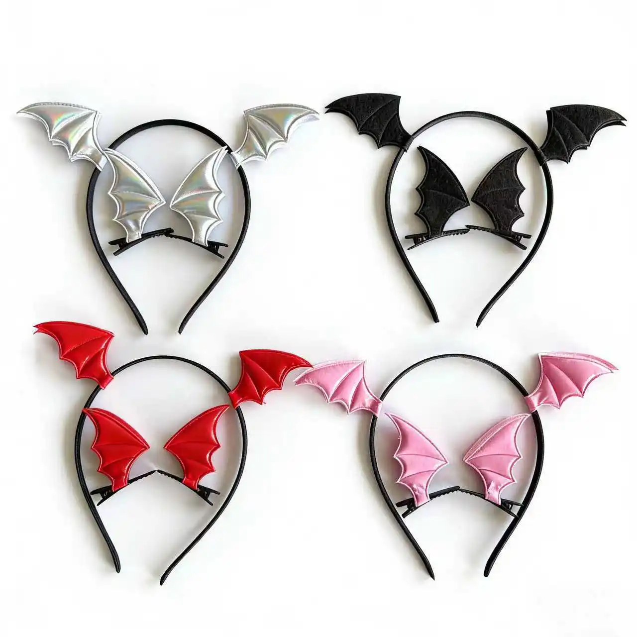 Halloween Bat Wings Headband Hair Clip Set 4 Colors Devil Wing Hair Hoop Kids Cosplay Party Costume Accessory