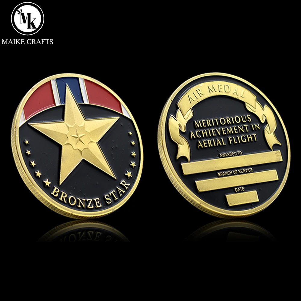 United States Bronze Star Gold Coin Air Medal Meritorious Achievement in Aerial Flight Badge Souvenir Craft Collectibles Gift