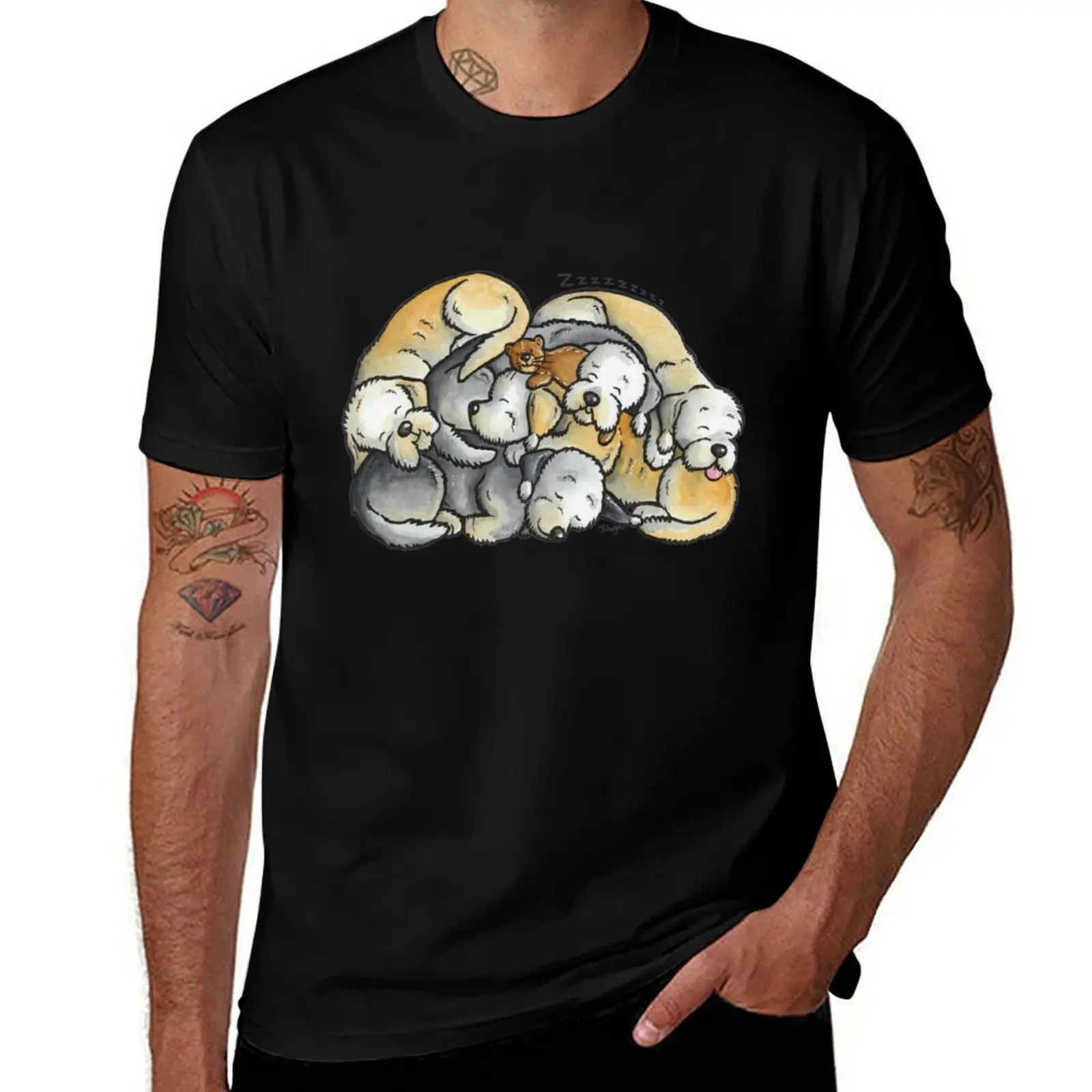 Dandie Dinmont Terrier dogs (sleeping pile) T-Shirt Summer Fashion Casual Tee Shirt