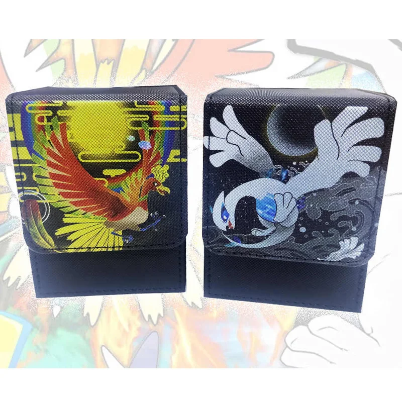 Diy auto feito ptcg lugia coleção caixa de armazenamento de cartão ptcg ho-oh high-end couro do plutônio caixa de cartão magnético anime cartões presente brinquedo