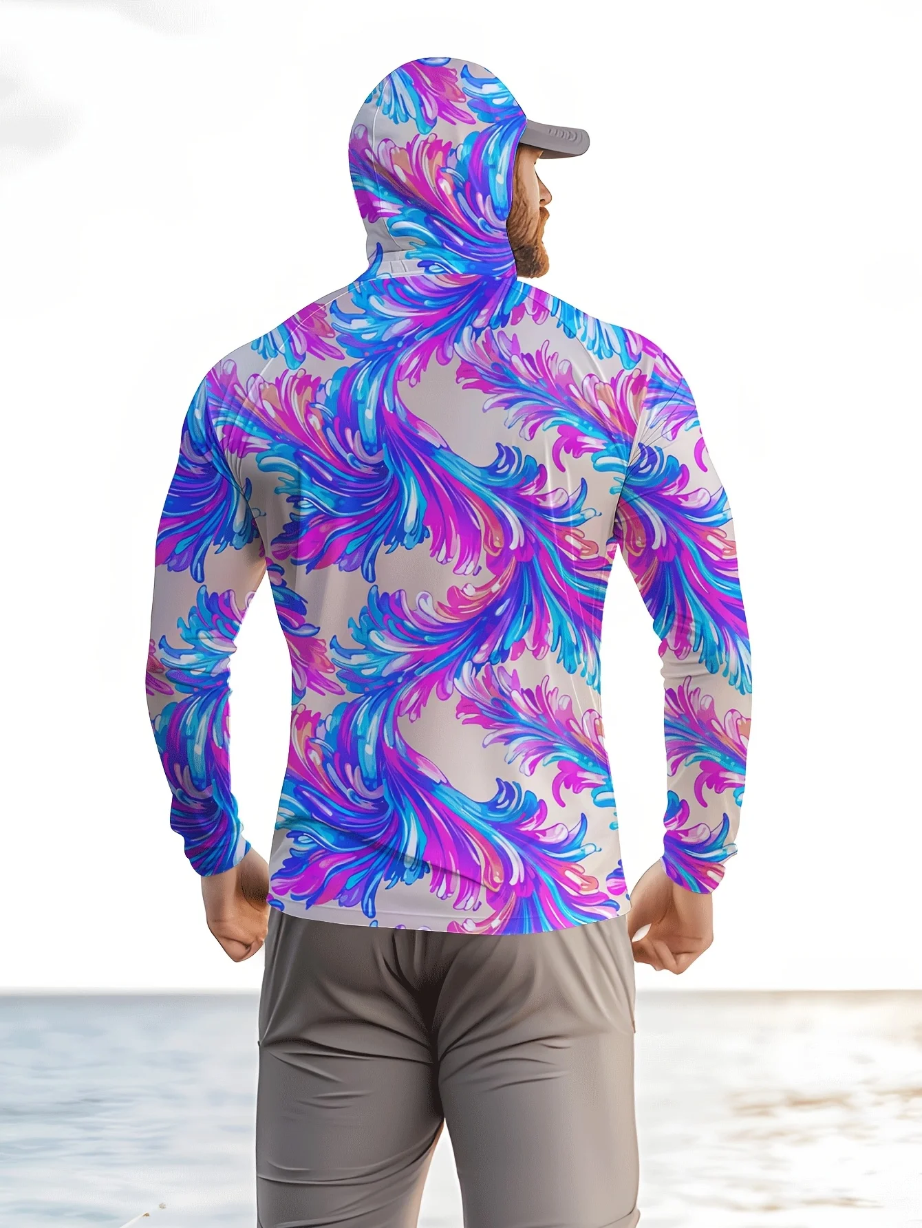 Men Hood Fishing Shirt long sleeve Fishing clothing fishing t shirt uv protection fishing shirt Fishing Apparel Quick Dry view 3
