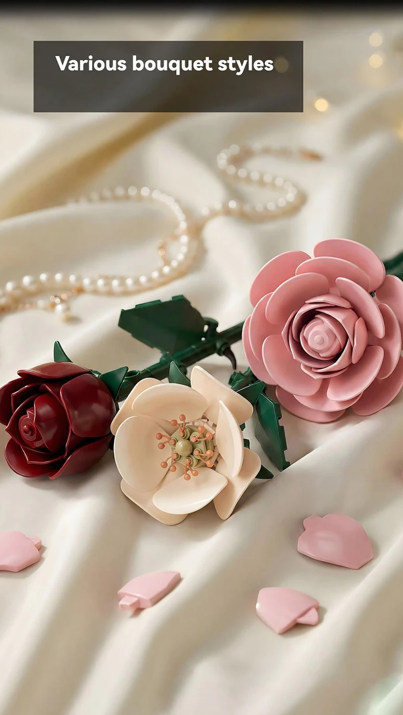 Rosen-Blumenstrauß-Bausatz, Blumen-Botanik-Sammelset für Heim, Büro, Regal-Dekoration, Geschenke zum Jahrestag – Detail 3