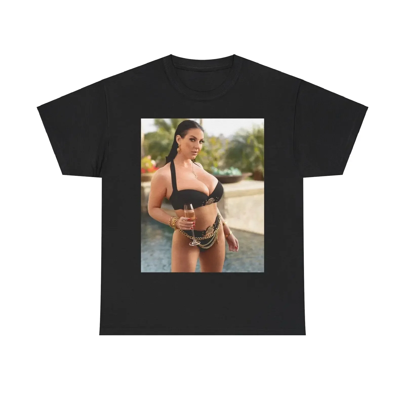 Camiseta blanca Angela, divertida, modelo de póster de Bikini, Onlyfans, Unisex, Camiseta de algodón pesado